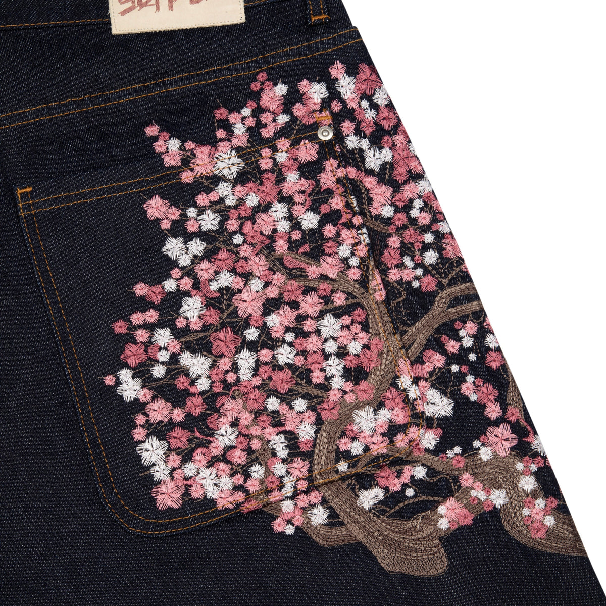 "blossom" indigo raw Jorts