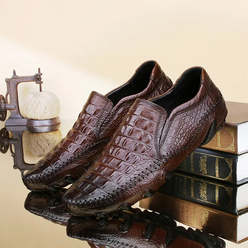 Crocodile Print Moccasin Shoes